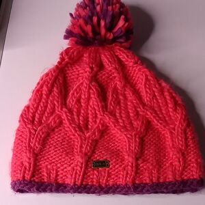 Vibrant Pink and Purple Cable Knit Beanie Hat
